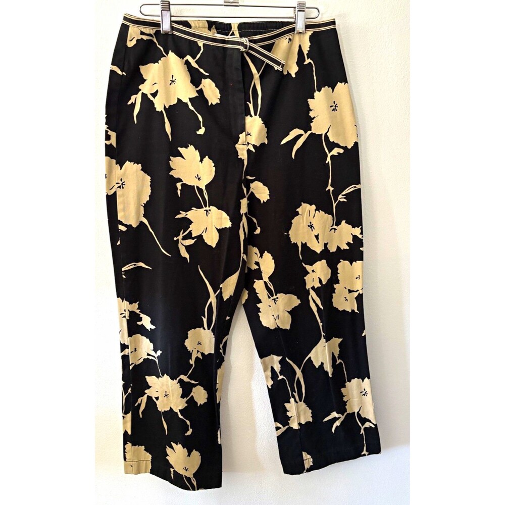Ann Taylor LOFT Women’s Black Ivory Cotton Canvas Floral Cropped Pants 8
